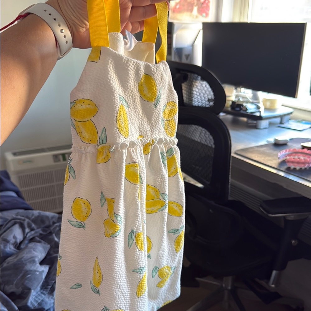 Zara White Girls Lemon-Print Sundress with Yellow Straps